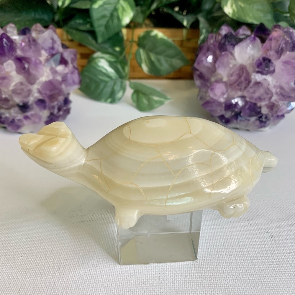 Large Banded Calcite Crystal Turtle Carving Polished Onyx Tortoise Figurine 4.5” - Picture 5 of 16